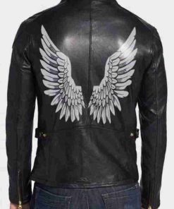 Halloween Black Wings Printed Leather Jacket