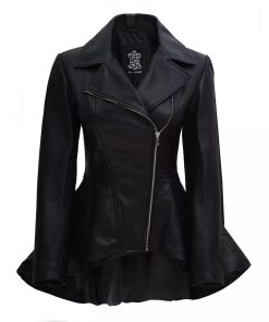 Women's Clarissa Peplum Black Leather Jacket