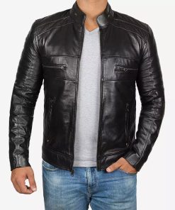 Men's Black Premium Cafe Racer Leather Jacket