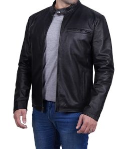 Men's Premium Black Cowhide Cafe Racer Leather Jacket