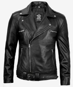 Men's Negan Black Asymmetrical Moto Leather Jacket