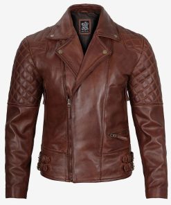 Men's Cognac Brown Leather Biker Jacket