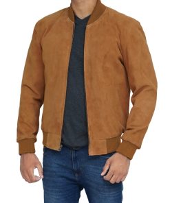 Light Brown Men's Suede Bomber Jacket