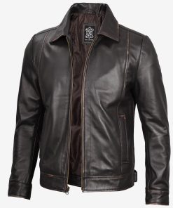 Reeves Men's Dark Brown Shirt Collar Leather Jacket