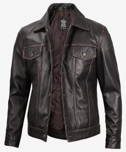 Fernando Men’s Dark Brown Trucker Real Leather Jacket
