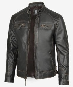Men's Dark Brown Quilted Cafe Racer Leather Jacket
