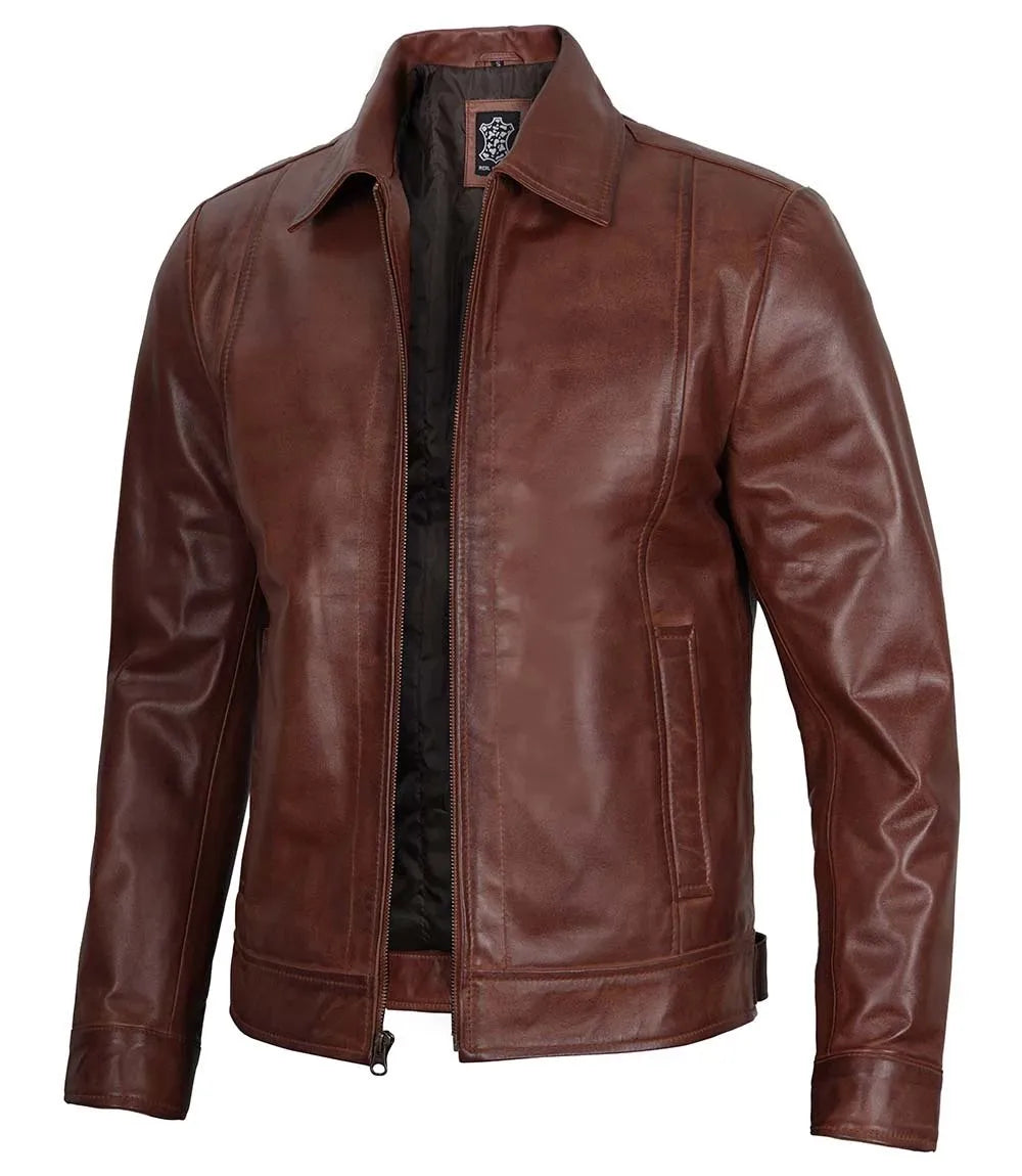 Men's Harrington Brown Leather Jacket