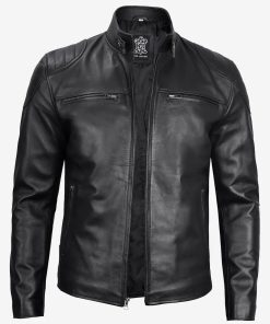 Men's Cafe Racer Black Lambskin Leather Jacket