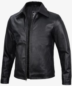 Men's Black Cowhide Shirt Collar Leather Jacket