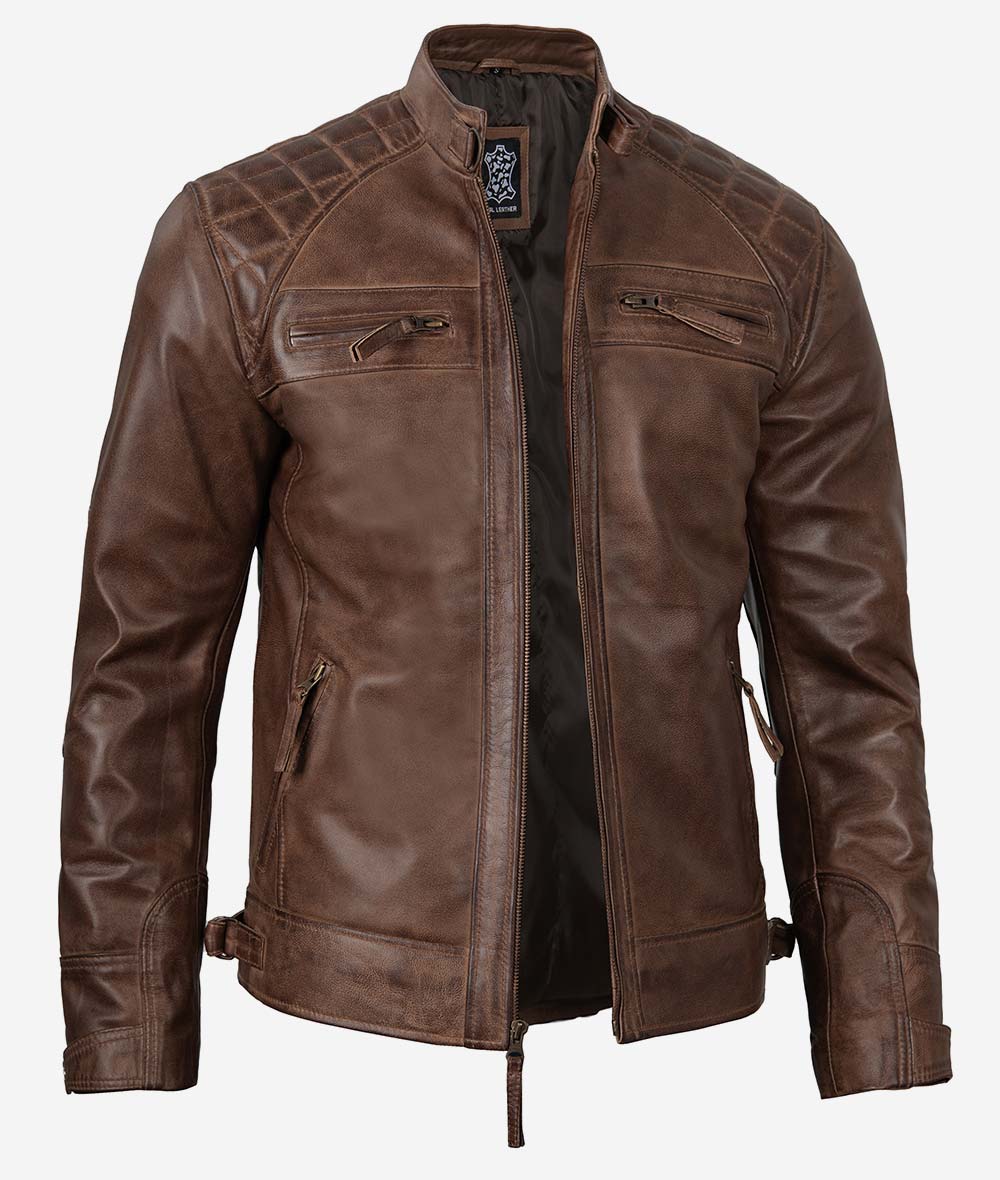 Men's Coffee Brown Biker Leather Jacket - Image 2