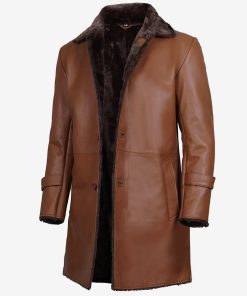 Men's 3/4 Length Shearling Leather Coat in Cognac