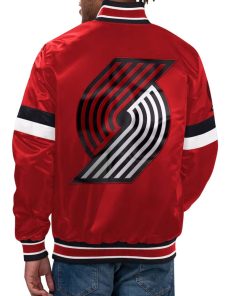 NBA Men's Portland Trail Blazers Starter Red Home Game Satin Full-Snap Varsity Jacket by TJS