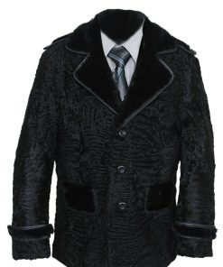 Black Real Persian fur coat jacket Black Mink Fur straps