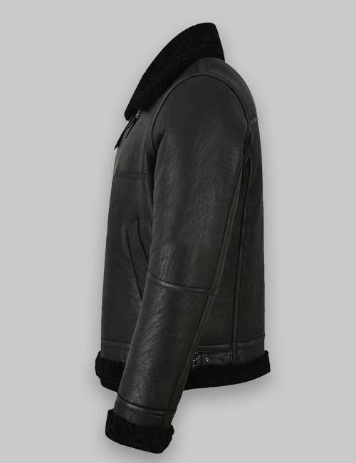 RAF Style Jet Black Shearling Leather Jacket Men - Image 3