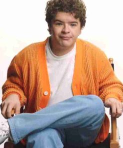 Stranger Things 4 Gaten Matarazzo Orange Cardigan