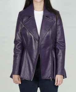 Women's Purple Asymmetrical Peplum Leather Jacket
