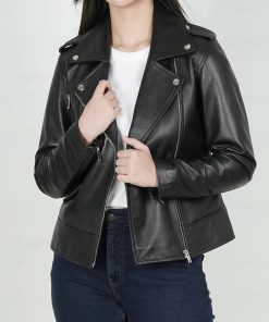 Women's Amber Asymmetrical Black Leather Jacket