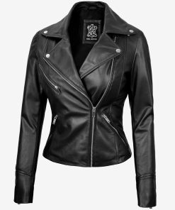 Rita Women's Black Asymmetrical Leather Biker Jacket