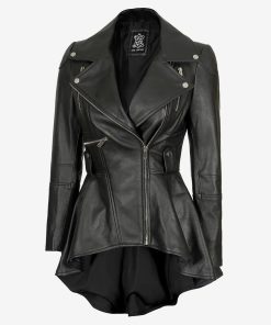 Women's Asymmetrical Peplum Black Leather Jacket