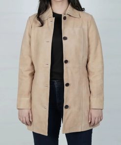 Women's Camel Button Down Suede Coat