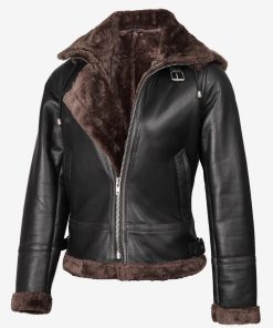 Women's B3 Dark Brown Shearling Bomber Leather Jacket