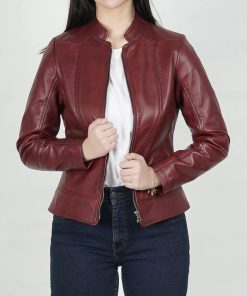 Women's Maroon Slim Fit Leather Jacket