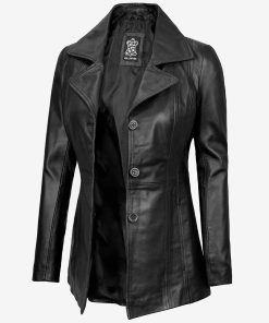 Bitonto Women's Black 3/4 Length Leather Coat