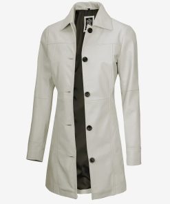 Women's Off White Real Leather 3/4 Length Coat