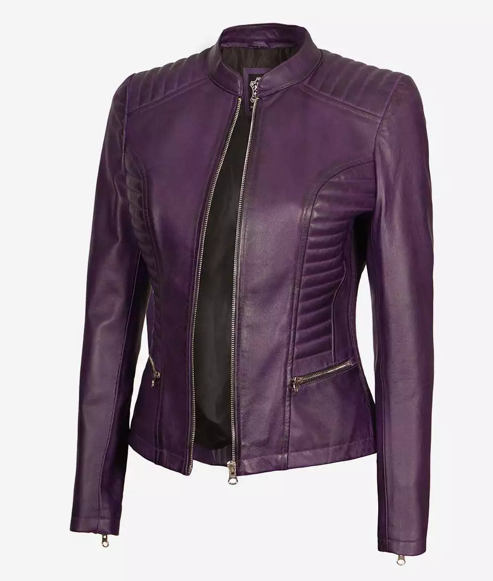 Rachel Women's Purple Slim Fit Moto Leather Jacket