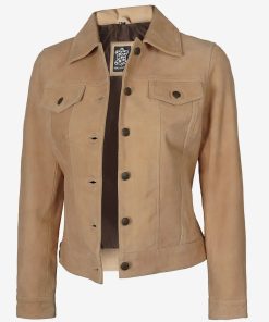 Women's Camel Classic Suede Trucker Jacket