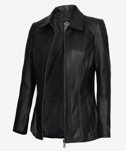 Marsha Women's Black 3/4 Long Leather Coat