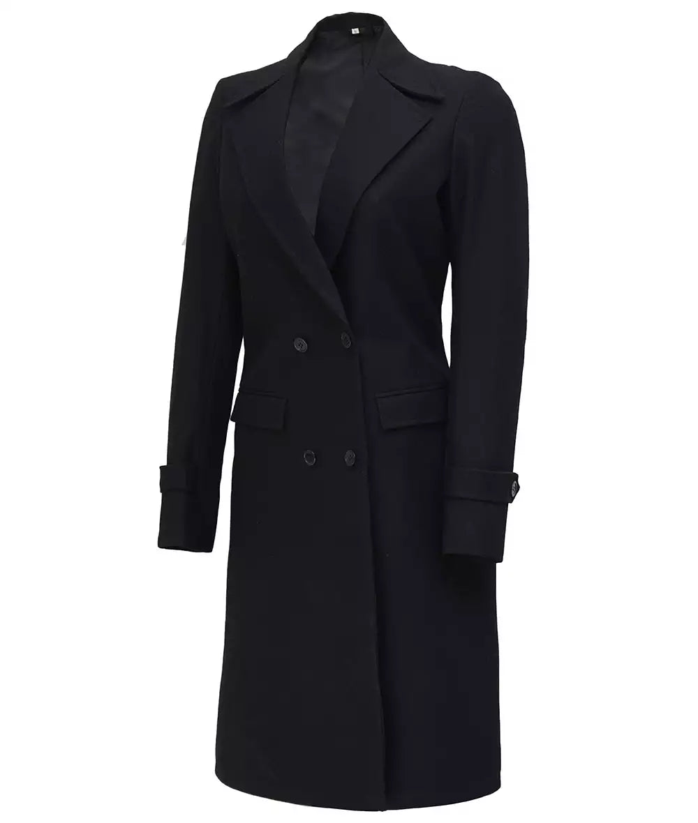 Stephany Women’s Black Double-Breasted Wool Coat - Image 2